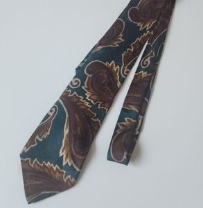 Aquascutum London 100% Silk Paisley Tie – Teal Brown Vintage Classic Hand Finish